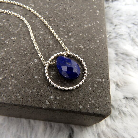 Lapis Lazuli Silver Beaded Circlet Necklace - Short Pendant Necklace - Picture 1 of 6